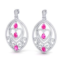 7 ctw Sapphire Pink & Micro Pave Diamond Heart Earrings 18k White Gold