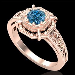 0.53 ctw Fancy Intense Blue Diamond Art Deco Ring 18k Rose Gold