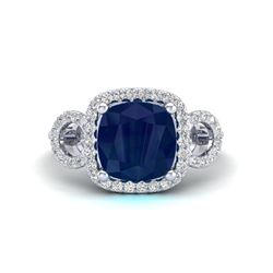 3.15 ctw Sapphire & Micro VS/SI Diamond Certified Ring 18k White Gold