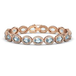 18.38 ctw Aquamarine & Diamond Micro Pave Halo Bracelet 10k Rose Gold