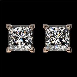 2 ctw Certified VS/SI Quality Princess Diamond Stud Earrings 10k Rose Gold
