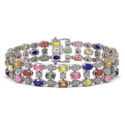 25.07 ctw Multi Color Sapphire & Diamond Bracelet 10K White Gold