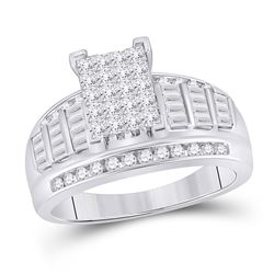 10kt White Gold Princess Diamond Cluster Bridal Wedding Engagement Ring 1.00 Cttw