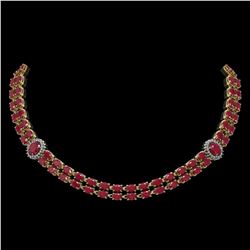 43.13 ctw Ruby & Diamond Necklace 14K Yellow Gold