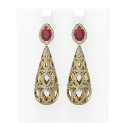 7.82 ctw Ruby & Diamond Earrings 18K Yellow Gold
