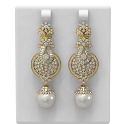 6.58 ctw Diamond & Pearl Earrings 18K Yellow Gold