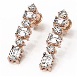 3.22 ctw Emerald Cut Diamond Designer Earrings 18K Rose Gold