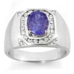 3.10 ctw Tanzanite & Diamond Men's Ring 14k White Gold
