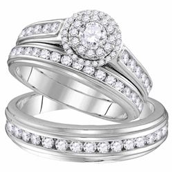 10kt White Gold His & Hers Round Diamond Solitaire Matching Bridal Wedding Ring Band Set 1-5/8 Cttw