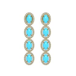 4.84 ctw Turquoise & Diamond Micro Pave Halo Earrings 10k Yellow Gold