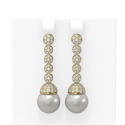 2.75 ctw Diamond & Pearl Earrings 18K Yellow Gold