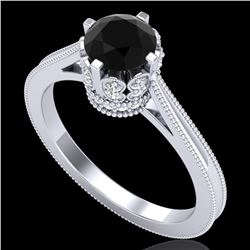 1.14 ctw Fancy Black Diamond Engagment Art Deco Ring 18k White Gold