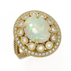 5.28 ctw Certified Opal & Diamond Victorian Ring 14K Yellow Gold