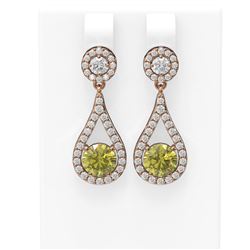 3.54 ctw Fancy Yellow Diamond Earrings 18K Rose Gold