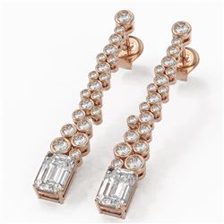 2.5 ctw Emerald Cut Diamond Designer Earrings 18K Rose Gold