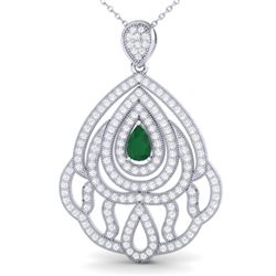 2 ctw Emerald & Micro Pave VS/SI Diamond Necklace 18k White Gold