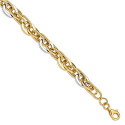 14K & White Rhodium 7 mm Polished Fancy Link Bracelet - 7.5 in.