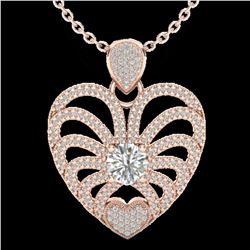 3 ctw Micro Pave VS/SI Diamond Certified Heart Necklace 14k Rose Gold
