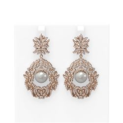 5.22 ctw Diamond & Pearl Earrings 18K Rose Gold
