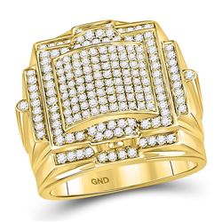 10kt Yellow Gold Mens Round Diamond Square Big Look Cluster Ring 1-1/2 Cttw