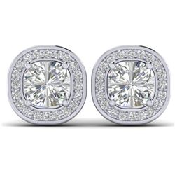 2 ctw Cushion Certified VS/SI Diamond Art Deco Stud Earrings 14k White Gold
