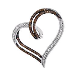 Sterling Silver Round Brown Diamond Heart Pendant 1/5 Cttw