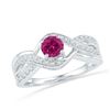Image 1 : Sterling Silver Round Lab-Created Pink Sapphire Solitaire Diamond Ring 1/10 Cttw