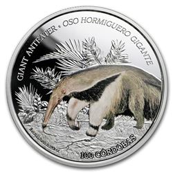 2018 Nicaragua 1 oz Silver 100 Córdobas Wildlife: Anteater