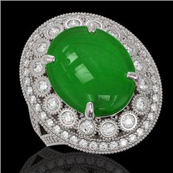9.27 ctw Jade & Diamond Victorian Ring 14K White Gold