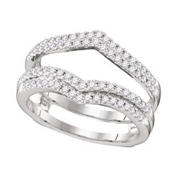 14kt White Gold Round Diamond Chevron Wrap Ring Guard Enhancer Wedding Band 1/2 Cttw