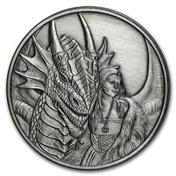 1 oz Silver Antique Round - Anne Stokes Dragons: Friend or Foe