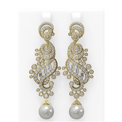 6.52 ctw Diamond & Pearl Earrings 18K Yellow Gold