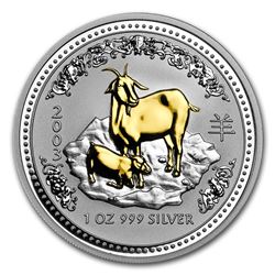 2003 Australia 1 oz Silver Goat BU (Series I, Gilded)