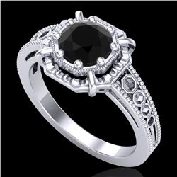 1 ctw Fancy Black Diamond Engagment Art Deco Ring 18k White Gold