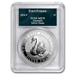 2018 Australia 1 oz Silver Swan MS-70 PCGS (FS, Swan Label)