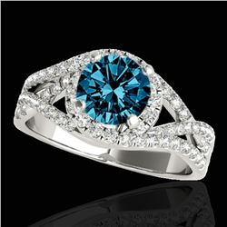 2 ctw SI Certified Fancy Blue Diamond Solitaire Halo Ring 10k White Gold