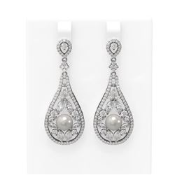 5.93 ctw Diamond & Pearl Earrings 18K White Gold