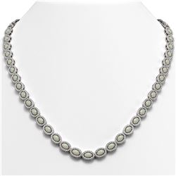 20.22 ctw Opal & Diamond Micro Pave Halo Necklace 10k White Gold