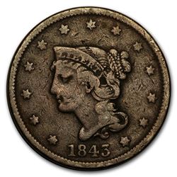 1843 Large Cent Petite Head, Sm Letters Fine