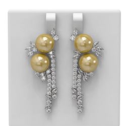 6.17 ctw Diamond & Pearl Earrings 18K White Gold