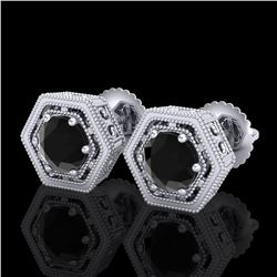 1.07 ctw Fancy Black Diamond Art Deco Stud Earrings 18k White Gold