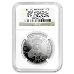 2014 GB 1 oz Platinum First World War 100th Anniv PF-70 NGC