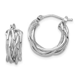 14k White Polished Braided Hoop Earrings - 40 mm