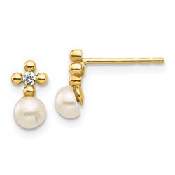 14k 3-4 mm Cultured Pearl Cubic Zirconia Post Earrings - 53 mm