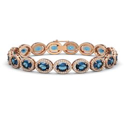24.32 ctw London Topaz & Diamond Micro Pave Halo Bracelet 10k Rose Gold