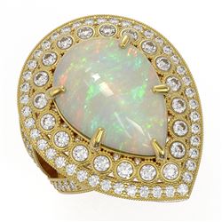 11.19 ctw Certified Opal & Diamond Victorian Ring 14K Yellow Gold