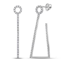 14kt White Gold Round Diamond Triangular Hoop Earrings 3/4 Cttw