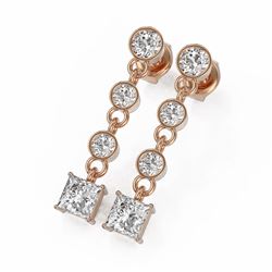 2 ctw Princess Cut Diamond Designer Earrings 18K Rose Gold