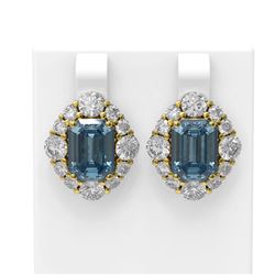 13.28 ctw Blue Topaz & Diamond Earrings 18K Yellow Gold