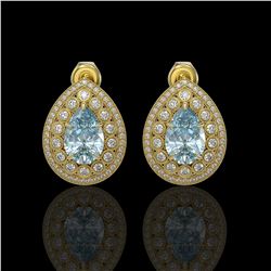 7.15 ctw Aquamarine & Diamond Victorian Earrings 14K Yellow Gold